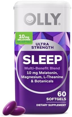 OLLY Ultra Strength Sleep Softgels, 10mg Melatonin, L-Theanine, Chamomile, Magnesium, Lemon Balm, Supports Deep Restful Sleep, Nighttime Sleep Aid, Non Habit-Forming - 60 Count Olly