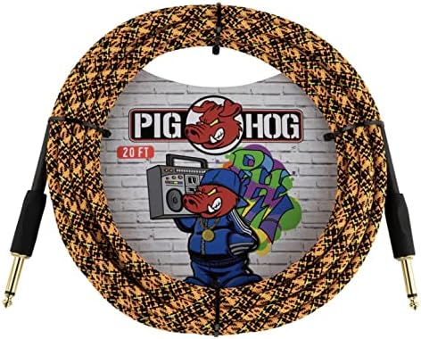 Pig Hog"Orange Graffiti Woven Instrument Cable, 20-Foot, Straight, 1/4" Plugs Pig Hog