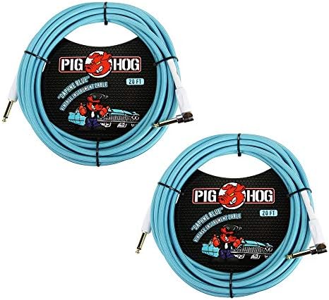 Pig Hog Vintage-Series Woven Instrument Cable (Daphne Blue, 20', Right Angle), 2-Pieces Bundle Pig Hog