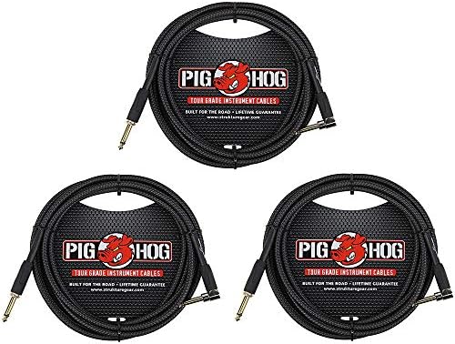 Pig Hog PCH10BKR Black Woven Instrument Cable, 10ft Right Angle - 3-Pack Pig Hog