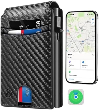 Anti-Lost Bluetooth Wallet wtih Tracker & Finder, Work with Apple Findmy, Trackable Pop Up Wallet for Men, Minimalist-13 Card Capacitiy, ID Window, Cash Strap, Present Gifts for Men (Carbon) SMART CC