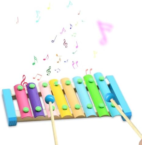 Btuty 8 Notes Wooden Xylophone with 2 Wooden Mallets Colorful Keys Small Xylophone Percussion Instrument Perfect for Beginners Birthday Present Music Tools Btuty