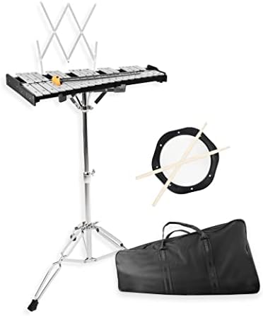 Mr.Power 32 Notes Glockenspiel Bell Kit with 8'' Practice Pad, Adjustable Height Stand, Music Sheet Clip, Glockenspiel Mallets, Drumsticks, and Carrying Bag Mr.Power