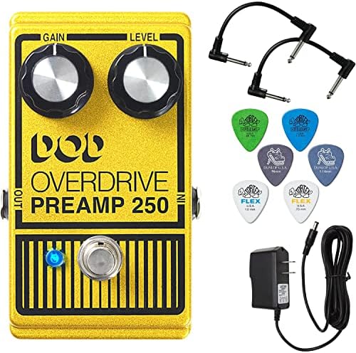 Эффект-педаль Digitech DOD Overdrive 250, аналоговый преамп для гитары, набор с 2 патч-кабелями и 6 подборами Dunlop Briskdrop