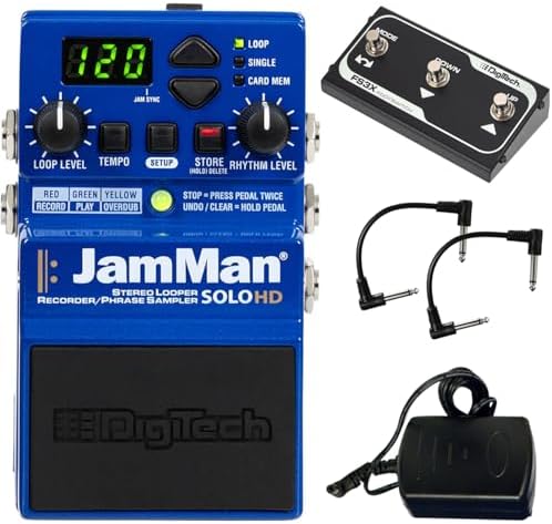 Digitech JamMan Solo HD Стерео Лупер, 35 минут памяти и 32 часа записи с MicroSD, комплект с 2 патч-кабелями и педалью FS3x Briskdrop