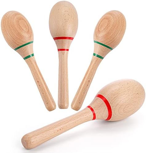 Foraineam 4 Pieces Maracas 8 inch Wooden Hand Percussion Rattles, Beech Wood Rumba Shakers Noisemaker Party Favors Supplies Musical Instrument for Concert, Party, Games Foraineam