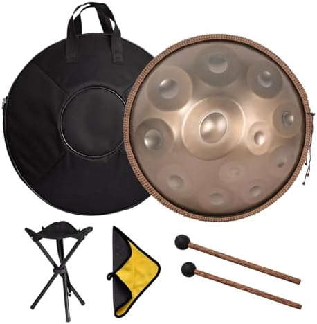 Handpan Drum, Classic D Minor 440hz 12 Notes Music Hand Drum, 22 Inches Premium Steel Hand Drum Adult's Music Pan Instrument, Handpan Drum Sets for Music Education Family Reunion (Black) Generic