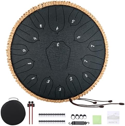 Steel Tongue Drum 12 Inch 15 Notes: Handpan Drums Set with Music Book Mallets Carry Bag - Hand Pan Instrument for Adults Musical Education Meditation Yoga Chakra (Blue) Musfunny