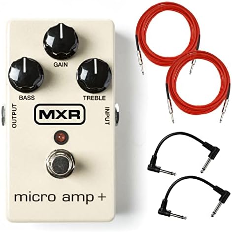 Гитарная эффект-педаль MXR M233 Micro Amp + с 2 инструментальными и 2 патч-кабелями, увеличением до +26dB Briskdrop