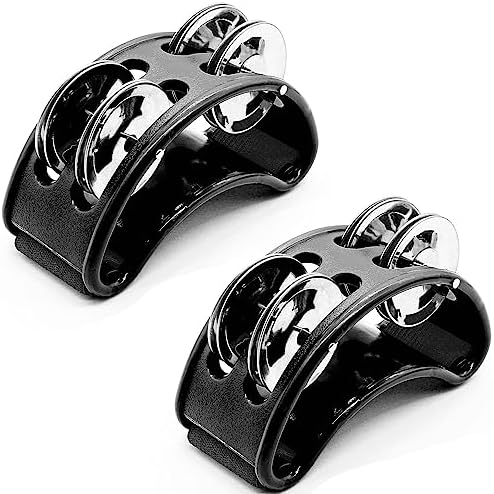 2 Pack Foot Tambourine Percussion, Black Foot Shaker Instrument with Metal Jingle Bell, Rhythm Instrument for Adults Jiozermi