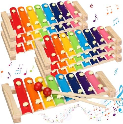 6 Pcs Xylophone for Kids Wooden Xylophone with Mallets Musical Instrument Wood Xylophone Baby Percussion Kit for Educational Preschool Music Learning Lukmaa