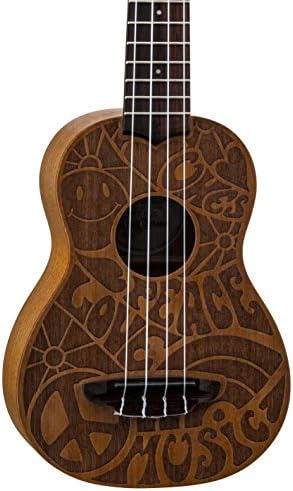 Luna Love Music Peace Mahogany Soprano Ukulele with Gig Bag, Satin Natural Luna