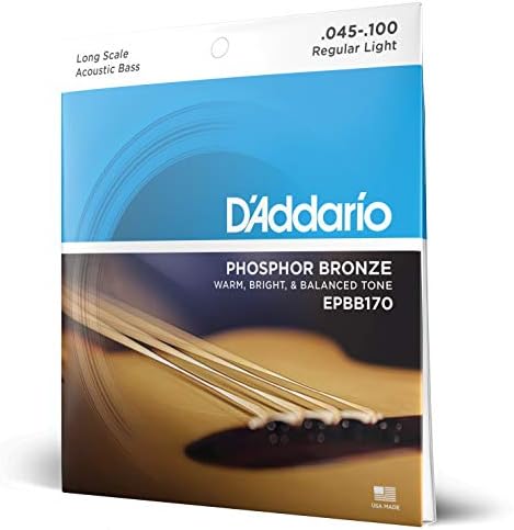 D'Addario Acoustic Bass Guitar Strings - Acoustic Bass Strings - Phosphor Bronze - EPBB170 - Acoustic Bass Guitar 4 String Set - ‎45-100 Gauge - 1 Pack D'Addario