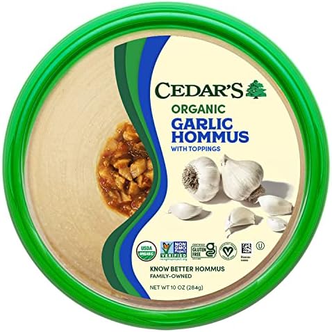 Cedar's Topped Organic Garlic Hommus, 10 Oz Cedar's