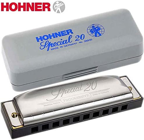 Hohner Harmonica Special 20 Key D Progressive Series 560PBXD 10 Holes, Bundle with Hard Case, Mini Harmonica Necklace Juliet Music Polishing Cloth Hohner