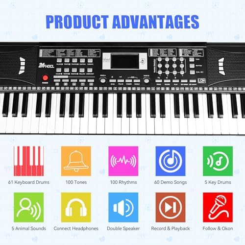 Цифровое пианино для детей 61 клавиша с подставкой, отличный подарок для раннего обучения 24Hocl