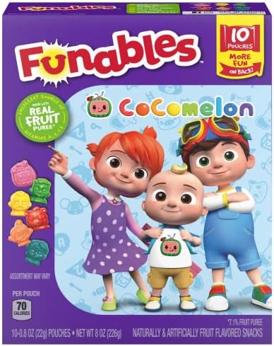 Funables Fruity Snacks, Cocomelon, Assorted Fruit Flavored Snacks, 0.8 oz 10 ct Funables