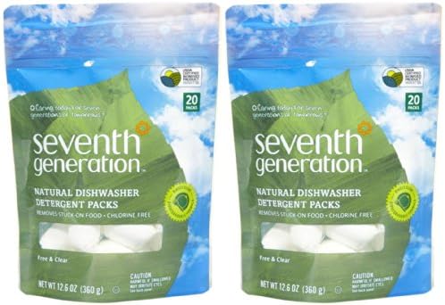 Seventh Generation Dishwasher Detergent Packs, Blasts Away Stuck-On Food, Free & Clear, 20 Packs Seventh Generation