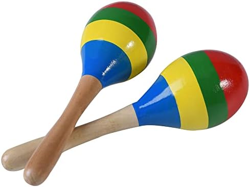 Maracas Hand Percussion Rattles, Wooden Rumba Shaker Musical Instrument for Kids Adults, Set of 2 Domg