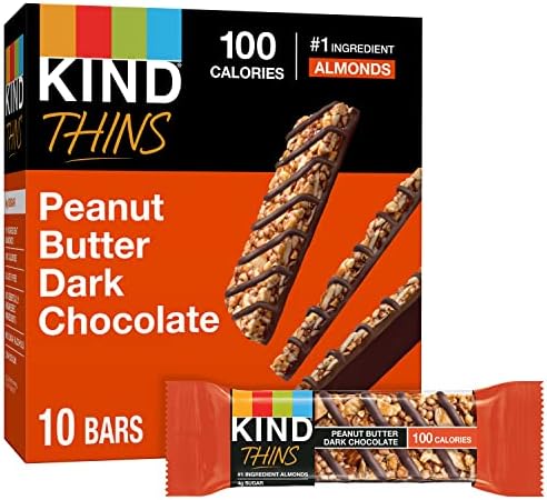 KIND THINS Peanut Butter Dark Chocolate Bars, Gluten Free, 100 Calories, 0.74 oz bars, 10 count Kind