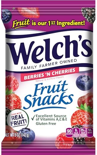 Welch's Fruit Snacks, Berries 'n Cherries, Great for School Lunches, Bulk Pack, Gluten Free, Individual Single Serve Bags, 0.8 oz (Pack of 40) Welch's