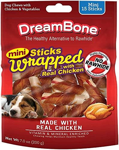 DreamBone Mini Sticks Wrapped With Real Chicken, Rawhide Free Dog Chew Sticks, 15 Count DreamBone