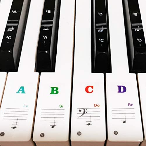 Piano Keyboard Stickers for 88/61/54/49/37 Key, Bold Large Letter Piano Stickers for Learning, Removable Piano Keyboard Letters, Notes Label for Beginners and Kids, Multicolor Coyaho