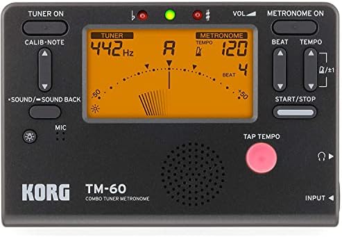 Тюнер и метроном Korg TM60BK с большим LCD-дисплеем, одновременная работа, высокая точность, улучшенный аккумулятор Korg