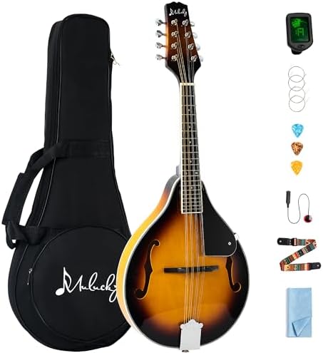 Mulucky A Style Acoustic Electric Mandolins Instrument, 8 String Acoustic Mandolin with Beginner Kit for Adults Kids, Case, Tuner, String, Picks - Sunburst Mulucky