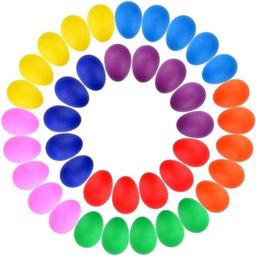 Augshy 40PCS Plastic Egg Shakers Percussion Musical Maracas Easter Eggs with a Storage Bag for Toys Music Learning DIY Painting(8 Augshy