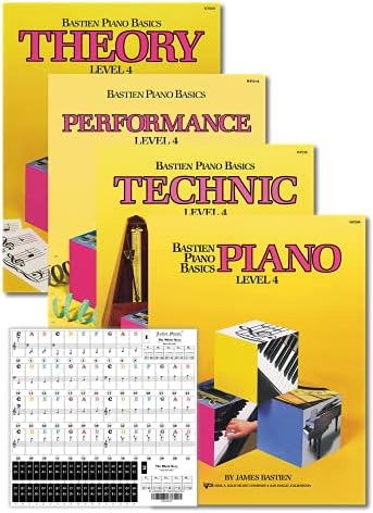 Bastien Piano Basics Level 4 Learning Set By Bastien - Lesson, Theory, Performance, Technique & Artistry Books & Juliet Music Piano Keys 88/61/54/49 Full Set Removable Sticker Bastien