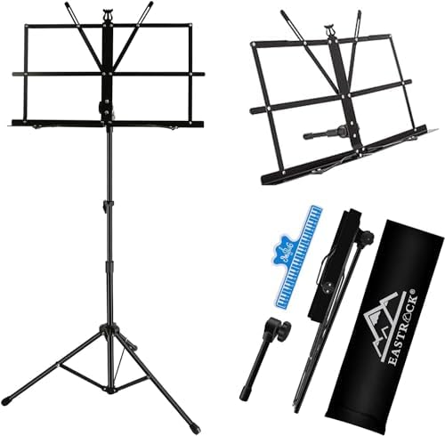 EASTROCK Sheet Music Stand Folding Music Sheet Stand Portable Foldable Music Stand Desktop Book Stand with Carrying Bag,Black EASTROCK