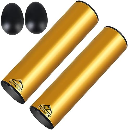 EASTROCK Stainless Steel Cylinder Shaker Percussion Instrument 2pcs Rhythm Latin Percussion with 2 Egg Shakers for Professional Band Accompaniment (Gold) EASTROCK