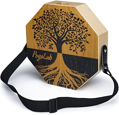 Two-tone Cajon, Portable Travel Wooden Drum with Adjustable Strap, Easy to Carry, Unique Appearance, Beautiful Percussion Instrument (Natural Brown) POGOLAB