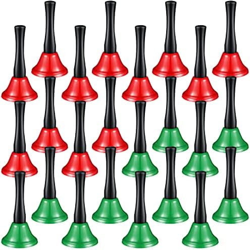 24 Pieces Christmas Hand Bell Kids Handheld Bell with Black Wooden Handle Loud Service Call Bell Metal Steel Musical Bell for Kids Music Teaching Party Holiday School Alarm Dinner Calling Ring Boao