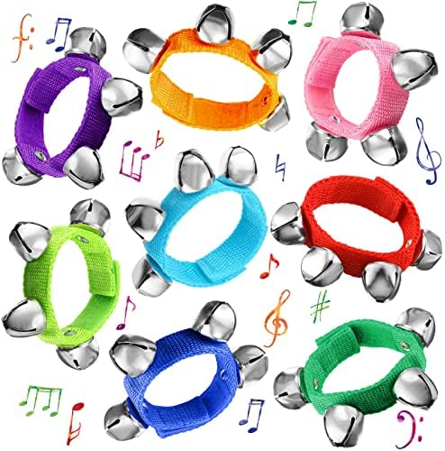 64 Pcs Christmas Wrist Jingle Bells Kids Jingle Bells Wrist Band Jingle Bells Instruments Baby Hand Bells for Kids Adjustable Musical Hand Bells Set Party Supplies Music Percussion Gifts, 8 Colors Yeshone