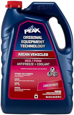 PEAK OET Extended Life Red/Pink 50/50 Prediluted Antifreeze/Coolant for Asian Vehicles, 1 Gal. Peak