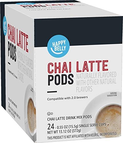 Amazon Brand - Happy Belly Tea Pods Compatible with 2.0 K-Cup Brewers, Chai Latte, 24 Count, Pack of 1 (Previously Solimo) Happy Belly