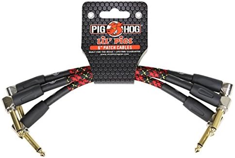 Pig Hog PHLIL6AG Lil' Pigs Right-Angle 1/4" Vintage Amplifier Grill Instrument Patch Cables, 6" (3 Pack) Pig Hog