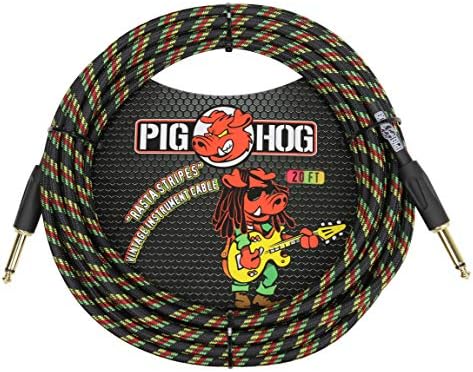 Pig Hog PCH20RA 1/4" to 1/4" Rasta Stripes Guitar Instrument Cable, 20 Feet Pig Hog