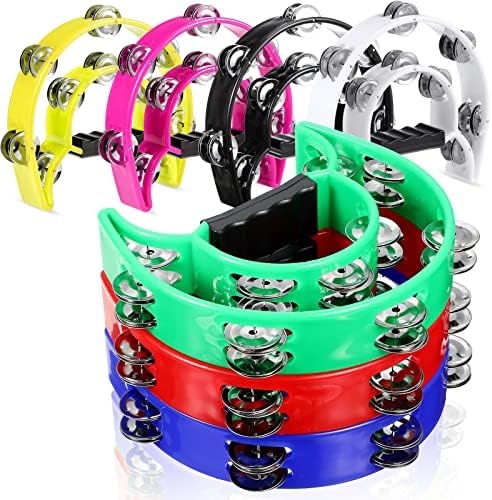 7 Pieces Double Row Tambourine Half Moon Musical Tambourine Plastic Tambourines Musical Instrument Handheld Tambourine Percussion Metal Jingles Hand Held Percussion Drum for Party Performance Concert Yeshone