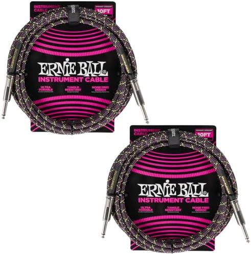 Ernie Ball Braided Instrument Cable Set Straight/Straight Length 10ft in Purple Python (P06427) - Pack of 2 Ernie Ball