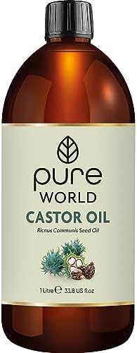 Pure World Castor Oil 1 Litre. Cold Pressed 100% Pure and Natural Hexane Free For Eyebrows, Nails, Beard, Hair, Eyelash Growth Cruelty-Free Pure World