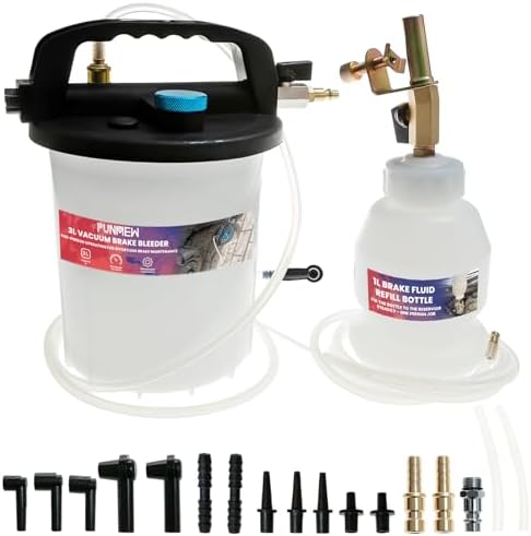 3L Vacuum Brake Bleeder Kit One Person Pneumatic Brake Fluid Bleeder Kit with 3L Fluid Extractor and 1L Refilling Bottle Punmew