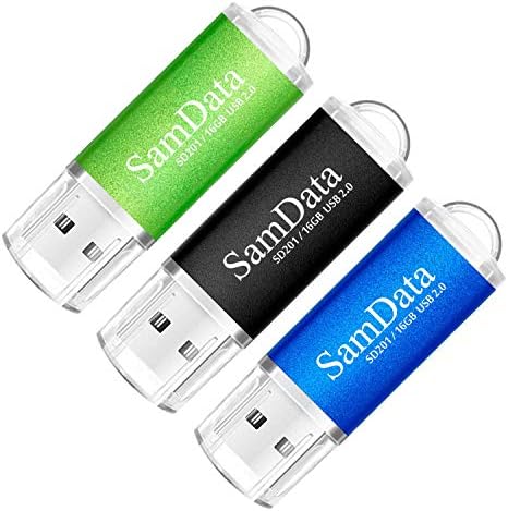 3 Pack 16GB USB 2.0 Flash Drive Thumb Drives Memory Stick, 3 Colors: Black Blue Green SamData