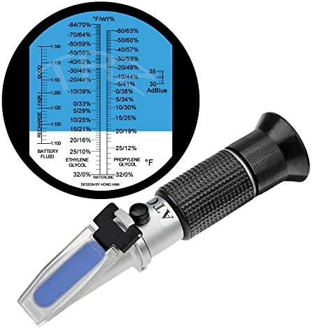 TRZ 4-in-1 Antifreeze Refractometer Ethylene Glycol, Propylene Glycol in Antifreeze Freezing Point Temperature and Concentration, AdBlue, DEF and Industrial Battery Fluid Trz