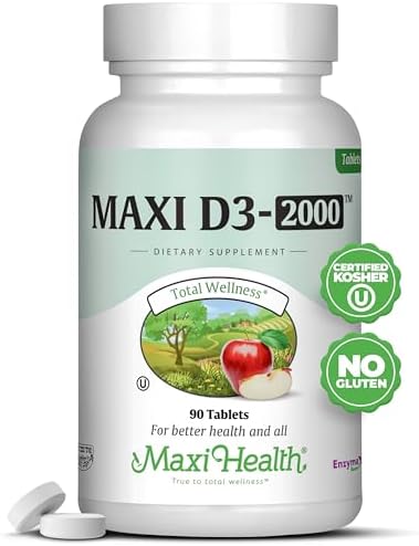 Kosher Vitamin D3 2000IU - Highly Absorbable Vitamin D Supplements for Healthy Immune Response, Calcium Absorption, Teeth & Bone Health - VIT D3 Vitamin 2000 IU - Vitamin D 3 - VIT D 3-90 Tablets Maxi Health