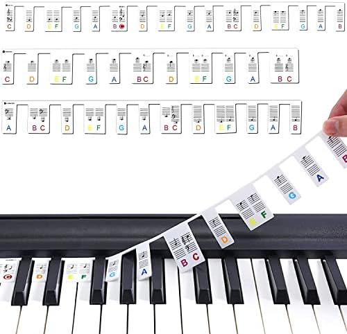 Gute Piano Key Stickers for Beginners, Removable Piano Keyboard Note Labels, 88 Key Full Size Silicone Reusable No Need Stickers Piano Keyboard Lables Comes with Box(Color) Gute