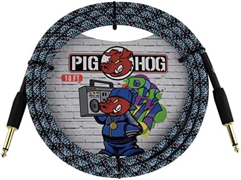 Pig Hog"Blue Graffitti Woven Instrument Cable, 10-Foot Straight Plugs Pig Hog