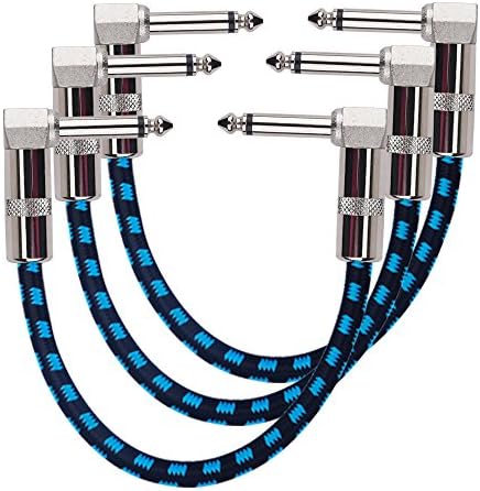 Guitar Patch Cable - 6.35mm Noiseless 15cm Guitar/Bass Effects Pedalboard Patch Cable Cord, Right Angle Male TS Mono Instrument Cable for Guitar/Bass Effect Pedals (Pack of 3,Blue) Rayzm